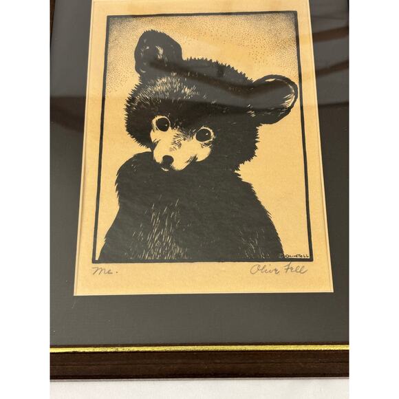 Vintage Olive Fell "Me" Little Cub Bear Framed Art Print Signed Artist - Picture 7 of 10